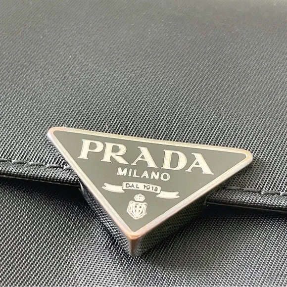 Prada black nylon triangle logo snap button long wallet excellent